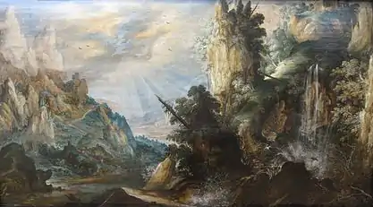 'A Mountainous Landscape with a Waterfall'