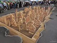 3D streetpainting Lego terracotta army by leon keer