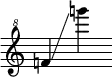 {
       \override SpacingSpanner.strict-note-spacing = ##t
       \set Score.proportionalNotationDuration = #(ly:make-moment 1/8)
       \clef "treble^8" \omit Score.TimeSignature
       \relative f'' {f!4 \glissando g''!}
     }
