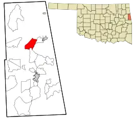 Location within Adair County and the state of Oklahoma