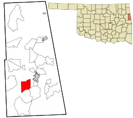 Location within Adair County and the state of Oklahoma