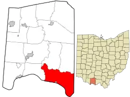 Location in Adams County and the state of Ohio.