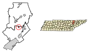 Location of Rocky Top in Anderson and Campbell counties, Tennessee.