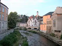 Zwickauer Mulde in Aue with Friedenskirche in the background
