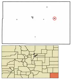 Location of Walsh in Baca County, Colorado.