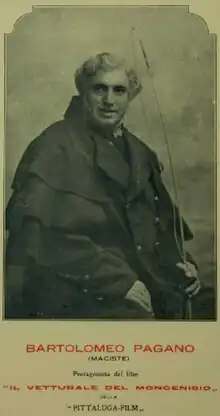 Poster with a photograph of Bartolomeo Pagano and text in Italian saying that he acts in this film