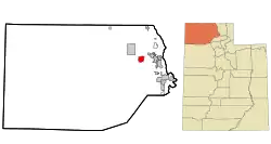 Location in Box Elder County and the state of Utah