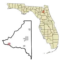 Location in Bradford County and the state of Florida