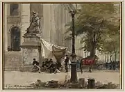 Campement d'artilleurs sur la place de la Bourse, 4 juin 1871