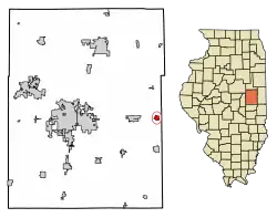 Location of Ogden in Champaign County, Illinois.
