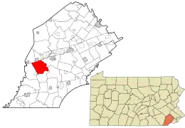 Location of Highland Township in Chester County, Pennsylvania (top) and of Chester County in Pennsylvania (below)