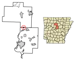Location of Damascus in Faulkner County and Van Buren County, Arkansas.