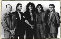 GTR, 1986. L-R: Phil Spalding, Steve Hackett, Jonathan Mover, Steve Howe, and Max Bacon.