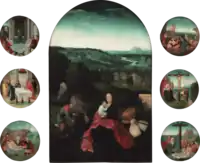 Follower of Joachim Patinir, c. 1515, main panel surrounded by smaller depictions of the life of Christ, National Museum of Western Art