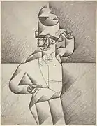 Juan Gris, 1911, Study for "Man in a Café", black crayon on laid paper, 55.9 x 41.9&nbsp;cm, Philadelphia Museum of Art. Exposició d'Art Cubista, 1912