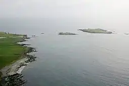 Aerial view of Little Holm (centre) and Lady's Holm (right)