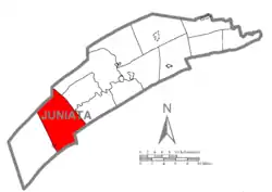 Map of Juniata County, Pennsylvania highlighting Tuscarora Township
