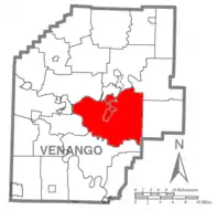Map of Venango County, Pennsylvania highlighting Cranberry Township