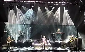 Marillion in 2021 at Cambridge Corn Exchange. L-R: Pete Trewavas, Ian Mosley, Steve Hogarth, Mark Kelly, and Steve Rothery.