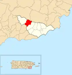 Location of Matuyas Bajo within the municipality of Maunabo shown in red