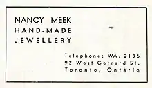Advertisement for "Nancy Meek Hand-Made Jewellery