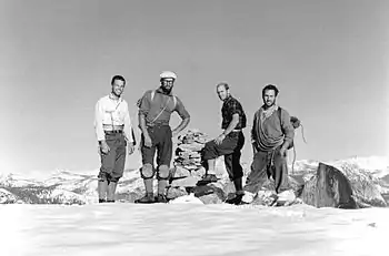 Frost, Robbins, Pratt and Chouinard at the completion of the first ascent of the North America Wall on El Capitan.