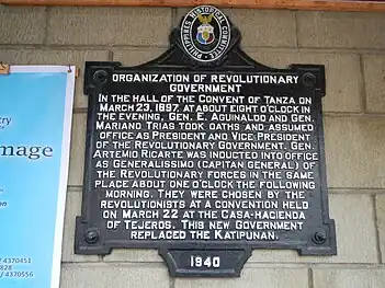 Historical marker at Tanza Church convent