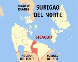 Map of Surigao del Norte with Gigaquit highlighted