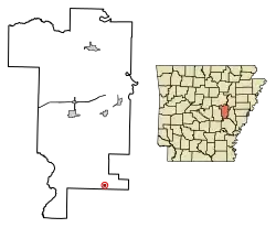 Location of Ulm in Prairie County, Arkansas.