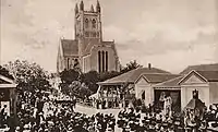 Royal Navy and British Army Church Parade at the (then under construction) Cathedral in the City of Hamilton, circa 1900