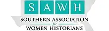 SAWH - Southern Association for Women Historians - against background of map of southern states in U.S.
