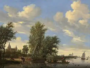 River Landscape with Ferry by Salomon van Ruysdael (1649)