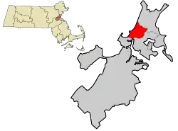 Location in Suffolk County and the state of Massachusetts
