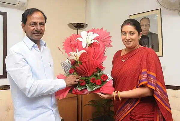 The Chief Minister of Telangana, Shri K. Chandrashekar Rao calls on the Union Minister for Human Resource Development, Smt. Smriti Irani, in New Delhi on September 07, 2014.jpg