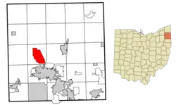 Location of Champion Heights in Trumbull County within the state of Ohio