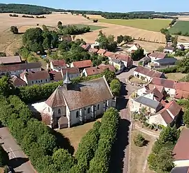 Aerial view of Sougères-en-Puisaye (2018).