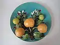 Wall Plate, 9.6 ins., coloured glazes, Palissy style, Menton, France