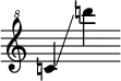 {
       \override SpacingSpanner.strict-note-spacing = ##t
       \set Score.proportionalNotationDuration = #(ly:make-moment 1/8)
       \clef "treble^8" \omit Score.TimeSignature
       \relative c''{c!4 \glissando d''!}
     }
