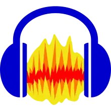 An icon with headphones that have a compression wave between them